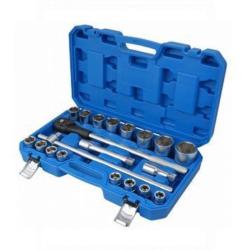 Набор торцевых головок и аксессуаров 3/4'' в пластиковом кейсе HOEGERT 19-50 HT1R510, размеры: 19-50 HT1R510 фото