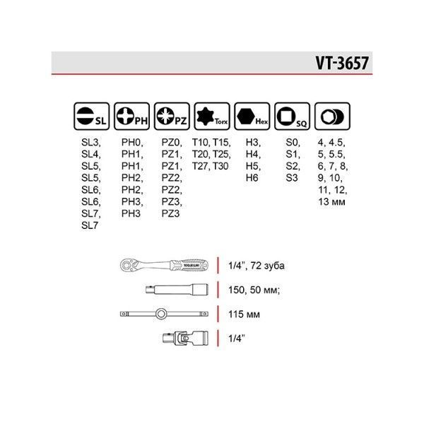 Набор отверточных насадок и головок с трещеткой 57 ед, STORM INTERTOOL VT-3657 3657 фото
