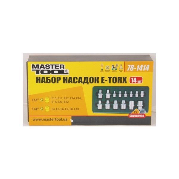 Набор насадок торцевых MASTERTOOL CRV E-TORX 14 шт, 78-1414 78-1414 фото