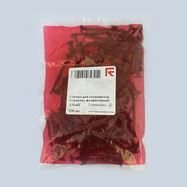 Саморіз для гiпсокартону по дереву, фосфатований, REDFIX, 3,5x45 100 шт 010901350450 фото