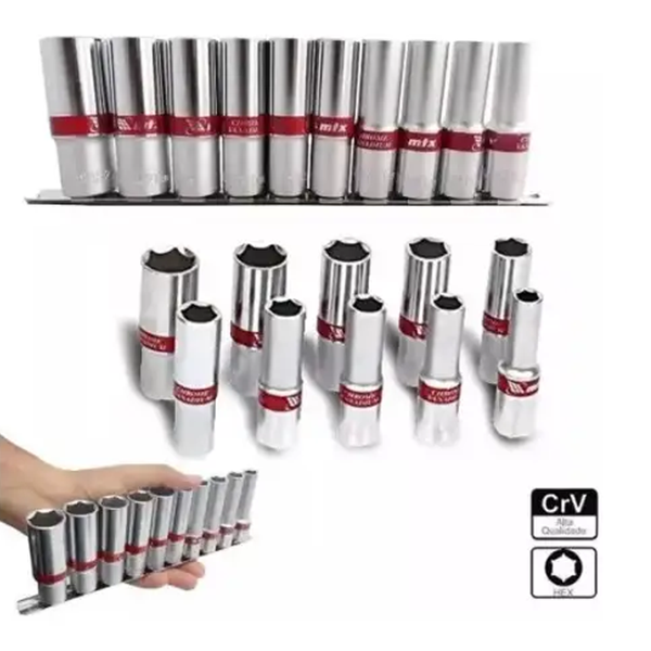 Набор удлиненных шестигранных головок 1/2", CrV, 10шт, 10-22мм MTX 135909 135909 фото